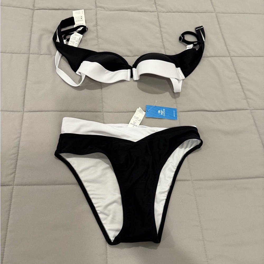 Cupshe Black and White Bikini Set